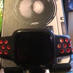 Used Apple Watch Series 5 44mm red and black band all black watch